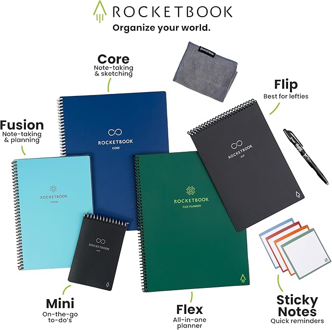 Rocketbook Fusion Hybrid Reusable Planner and Notebook in One, Additional Blank Pages, Goal and Project Tracker, Undated Planner, Executive Size 6x8.8, Grey (Pack of 1)
