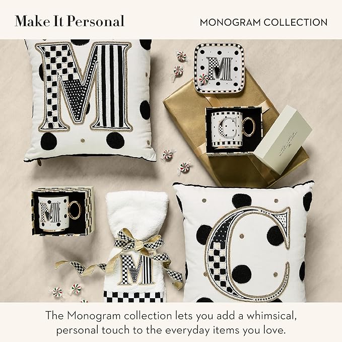 MACKENZIE-CHILDS Monogram Dish, Decorative Ceramic Letter Plate, 5 3/4" Square, P