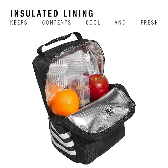 adidas Santiago Lunch Bag Cooler for Women and Men, Insulated Food Container Box with Mesh Pocket, Black/White/3.0, One Size