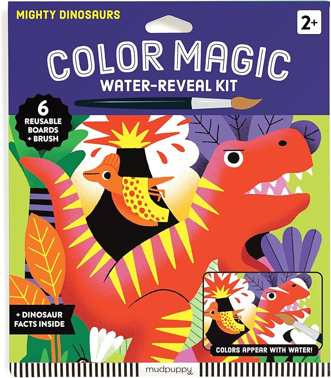 Mudpuppy Mighty Dinosaurs – Color Magic Water Reveal Kit with Illustrations of Prehistoric Dinosaurs for Children Ages 2 and Up