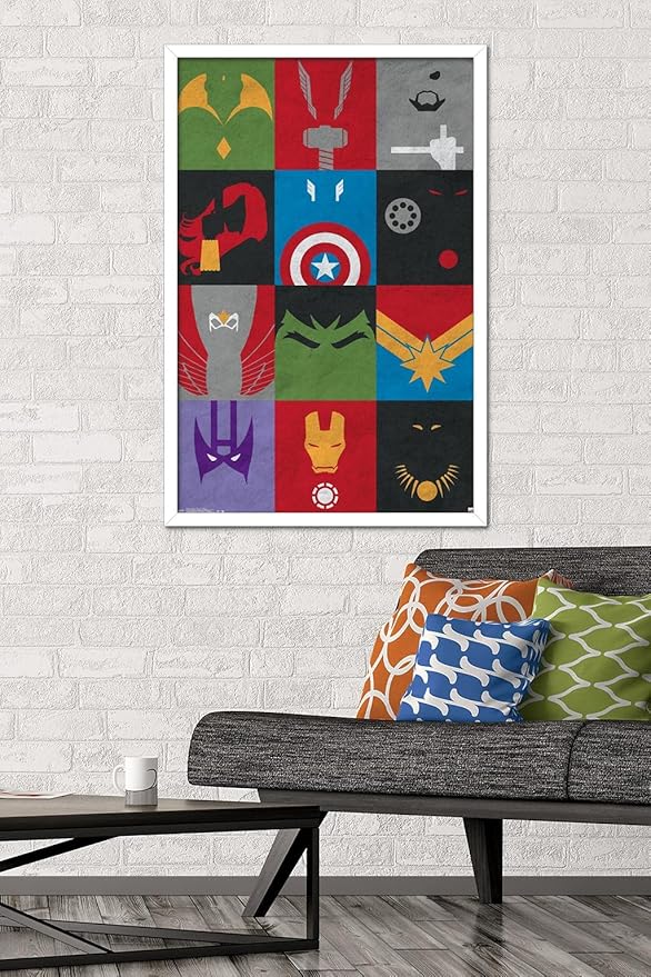 Trends International Marvel Comics - Avengers - Minimalist Grid Wall Poster, 22.375" x 34", White Framed Version