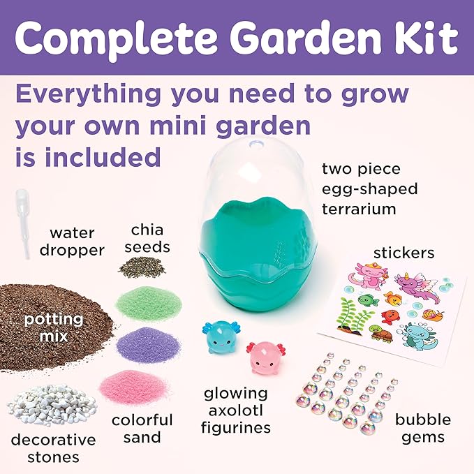 Creativity for Kids Mini Garden: Axolotl Terrarium - STEM Science Kit for Kids, Axolotl Arts and Crafts, Gifts Easter Basket Stuffers and DIY Girls Toys (Age 6+)