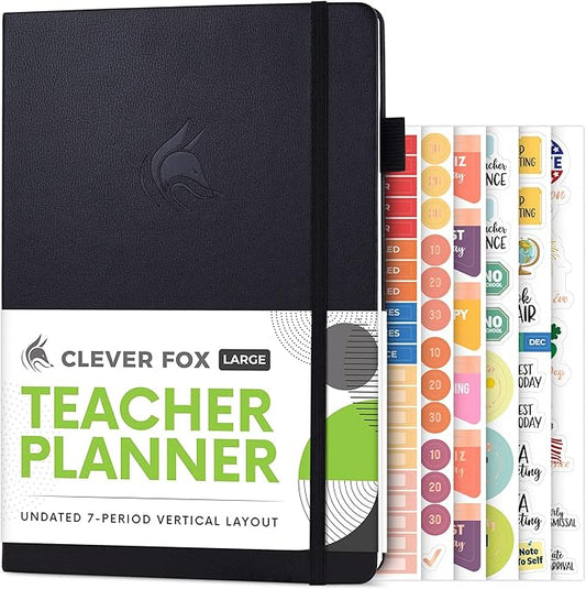 Clever Fox Teacher Planner – School Year Planner with Calendars & Lesson Plans – Teacher Plan Book for Classroom & Homeschool Organization - Undated, 7x10″, Hardcover (Black)