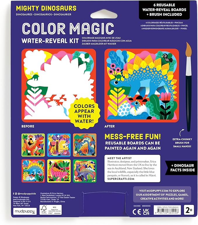 Mudpuppy Mighty Dinosaurs – Color Magic Water Reveal Kit with Illustrations of Prehistoric Dinosaurs for Children Ages 2 and Up