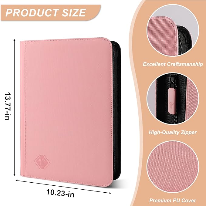 Trading Card Binder, Card Binder Album Folder Book Fit for MTG Baseball Football Sports Cards, Easy to Use Card Collection Binder (Pink, 432 Pockets)
