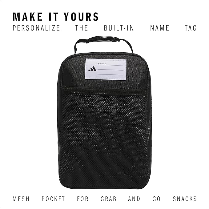 adidas Santiago Lunch Bag Cooler for Women and Men, Insulated Food Container Box with Mesh Pocket, Black/Gold Metallic/3.0, One Size