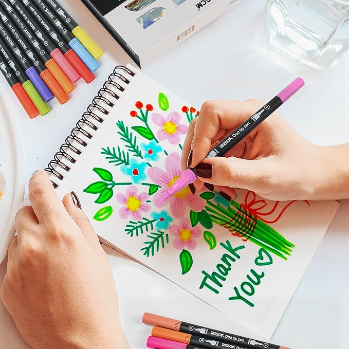 ZSCM 80 Colors Markers for Adult Coloring Books No Bleeding - Duo Tip Art Pens, Fine & Brush Coloring Marker for Adult Calligraphy, Illustration, Cards Drawing, Note taking Lettering, Journaling