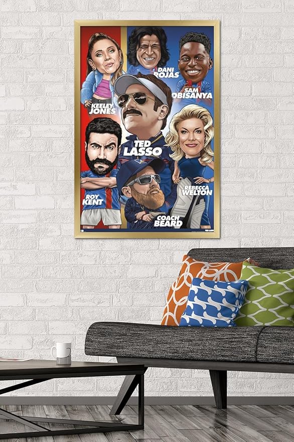 Ted Lasso - Character Grid Wall Poster, 34L" x 22.4W", Gold Framed Version
