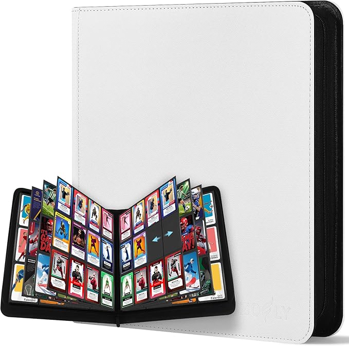12 Pocket Card Binder, Zipper Trading Card Binder, 720 Large Capacity Side Loading Non-Ring Card Album, Double Sided Acid-Free Card Protector Binder, Card Collection for TCG, MTG, Sport Card, White