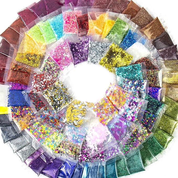 Horizon Group USA Assorted Glitter Pack - 90 Pieces, Fine, Neon, Shapes, Foil & More, Great For Resin, Arts & Crafts, DIY & School Supplies