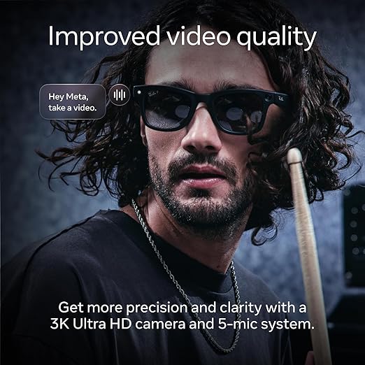 Ray-Ban Meta (Gen 2), Wayfarer, Shiny Black | Smart AI Glasses for Men, Women — 2X Battery Life — 3K Ultra HD Resolution and 12 MP Wide Camera, Audio, Video — Green Lenses — Wearable Technology