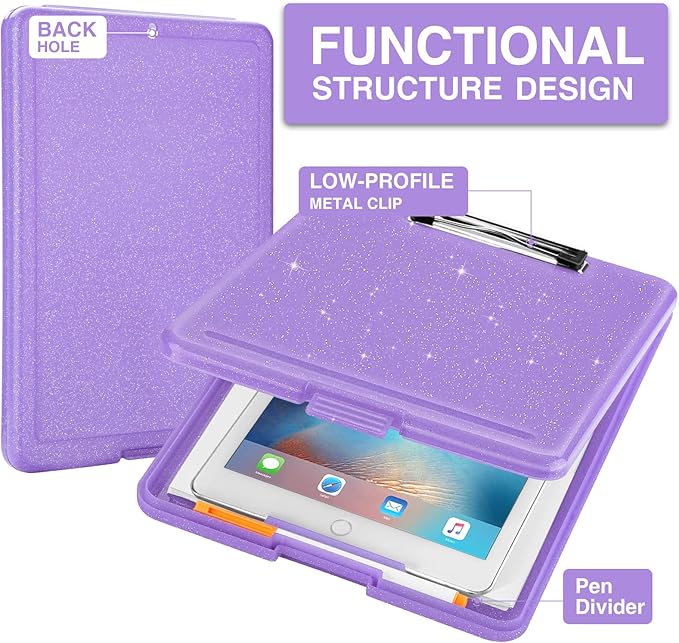 Sooez Clipboard with Storage, Plastic Storage Clipboards with Low Profile Clip, Nursing Clip Boards Foldable, Hanging Clipboard Case for Work, Teacher, Classroom Must Haves, Office School Supplies
