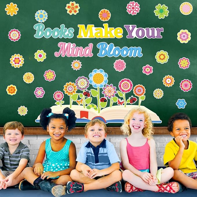 Reading Makes Your Mind Bloom Classroom Bulletin Board Set Spring Grow Flower Bulletin Cutouts Decorations Spring Bulletin Cutouts for Teacher Classroom School Kindergarten Back to School Party Decor