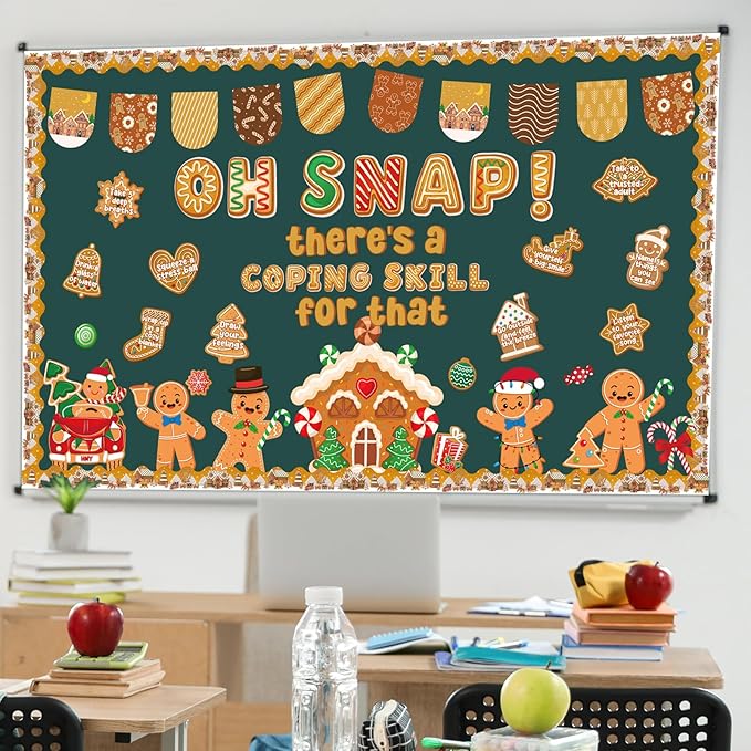 Christmas Bulletin Board Decorations - Christmas Gingerbread Classroom Decorations Set Gingerbread Man House Paper Cutouts Bulletin Board Decor School Office Wall Chalkboard Decor Supplies