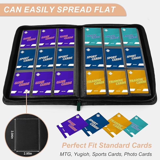 Trading Card Binder, Card Binder Album Folder Book Fit for MTG Baseball Football Sports Cards, Easy to Use Card Collection Binder (Green, 432 Pockets)