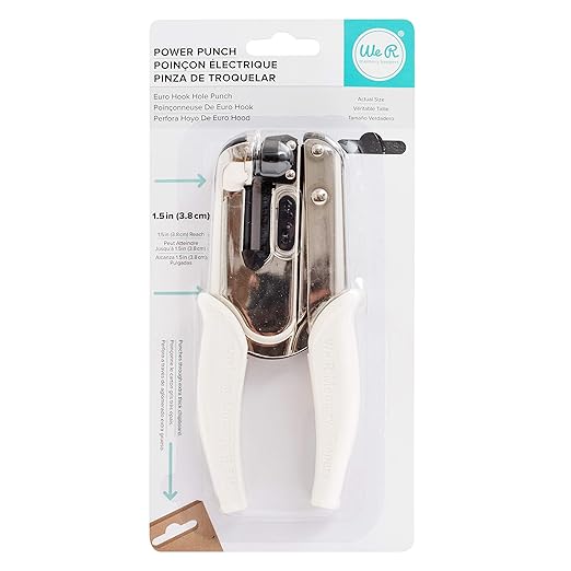 We R Memory Keepers Euro Hook Paper Punch, 1.5 Inch Reach, Use with Paper, Clipboard, Fabric, Thin Tin, Leather, & Plastic, Scrapbooking, Card Making