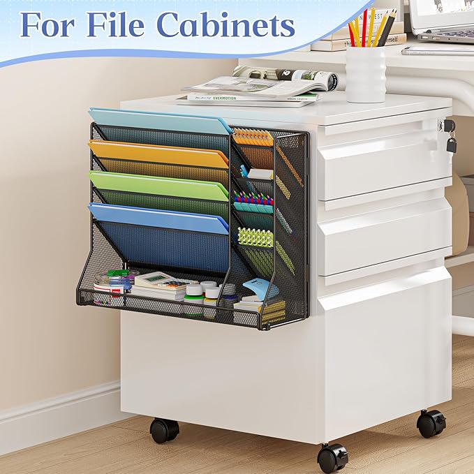 Magnetic File Organizer 5-Tier, No Drilling Installation, Office Magnetic Paper Holder with R-shaped Tray, Wall Hanging File Organizer, Mail Organizer for Refrigerator & Whiteboard & File Cabinet