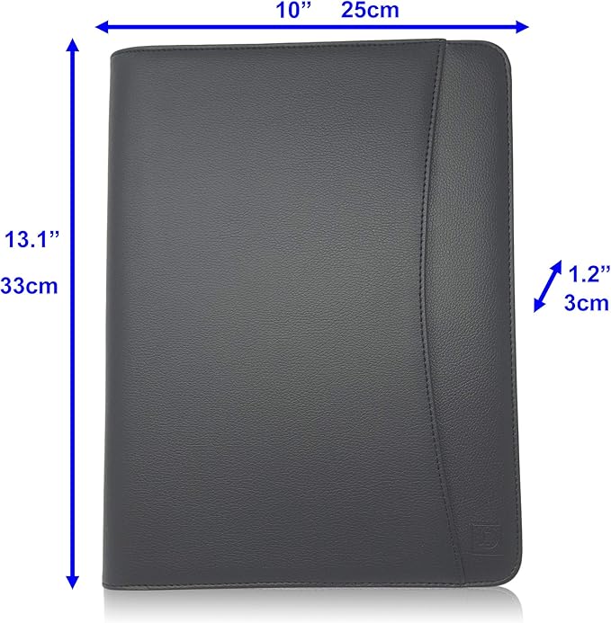 Customized Leather Portfolio Padfolio - Name/Logo Printed on Matt Black Personalized Faux Leather Business Portfolio Binder & Organizer Folder with 10.5 Inch Tablet Sleeve