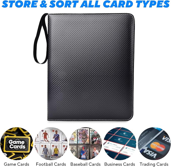 Portable 9-Pocket Trading Card Binder, Holds 1080 Cards with 60 Removable Double-Sided Sleeves, Baseball Card Binder Card Storage Organizer Album for Boys, Girls, Sports & Game Cards