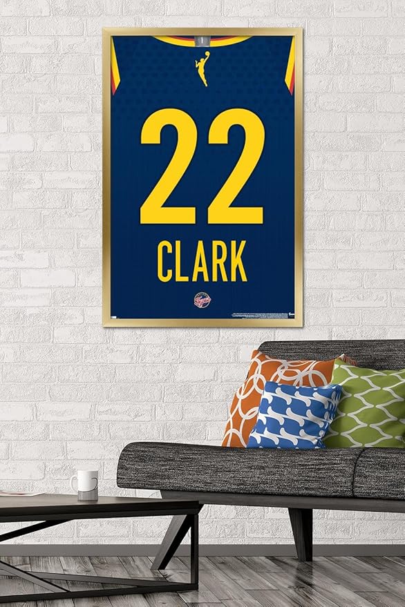 WNBA Indiana Fever - Caitlin Clark Jersey Wall Poster, 34L" x 22.4W", Gold Framed Version