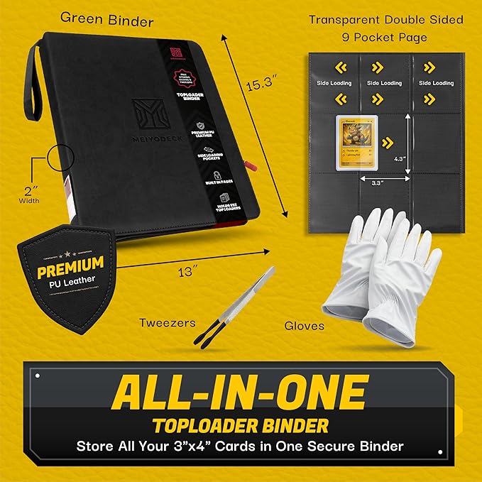 Toploader Binder | Holds 252 Toploaders | 9-Pocket | Ringless Double-Sided Pockets | Includes Collector Tweezers & Gloves | Premium Top Loader Binder for Trading Cards, Pokemon, Yu-Gi-Oh & TCG