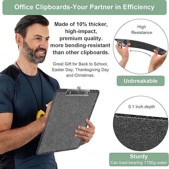 SFLHHDM Clear Glitter Clipboards, Plastic Clipboard with Pen Holder, Clip Boards 8.5x11 with Low Profile Clip, Cute Hanging Clip Board for Office School Supplies Sparkly Clipboard (Ink Black)
