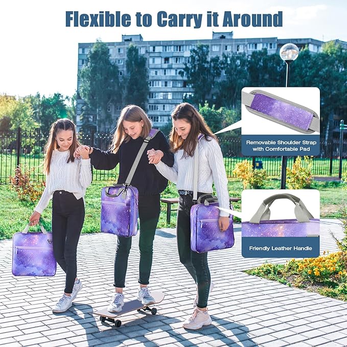 MoKo Zipper Binder, 2 inch 3 Ring Binder with 500 Sheet Capacity Multi-Pocket School Bag with Padded Shoulder Strap Handle, School Supplies Organizer for Middle Student, Star Purple