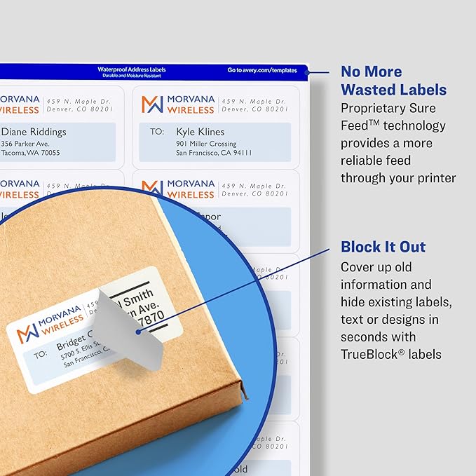 Avery Shipping Labels, Sure Feed Technology, 3-1/3" x 4", White, Inkjet Printable, Permanent Adhesive, 600 Blank Mailing Labels per Pack, 3,000 Total (5 Packs of 8464)
