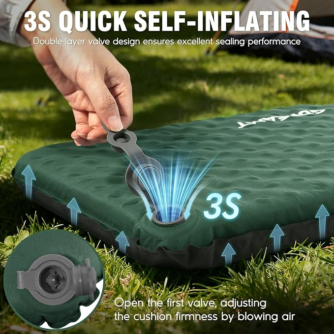 Inflatable Seat Cushion, Self-Inflating Memory Foam Stadium Seats Cushion Lightweight & Compact Chair Sitting Pad Airplane Cushion for Long Flight Travel Outdoor Camping Car Bleachers Office