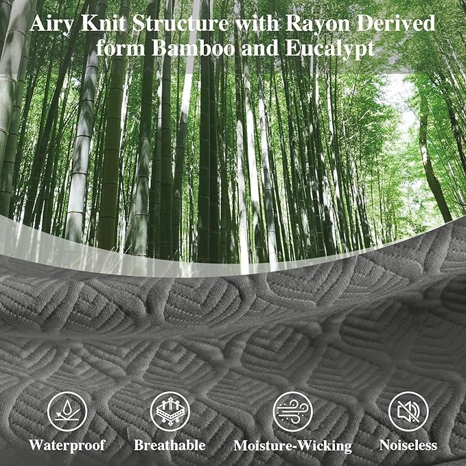 King Mattress Protector, Waterproof Mattress Pad Washable Rayon Mattress Cover Breathable Noiseless Bed Protector 3D Patterns 5" - 21'' Elastic Fitted Deep Pocket(Dark Grey)