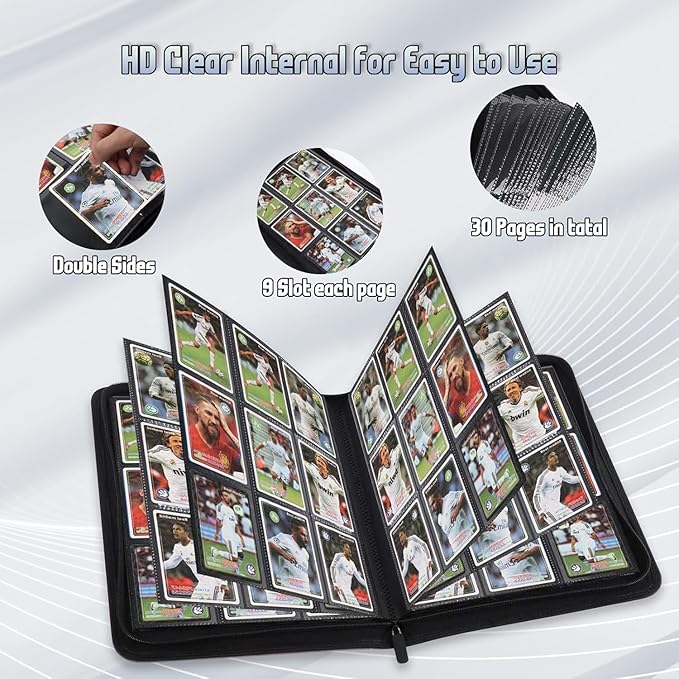 9 Pocket Card Binder - 540 Capacity with Zip Closure Premium, Double-Sided,Sturdy & Sleek PU Leather Protector for MTG, TCG, Sport & Collectible Cards (blue)