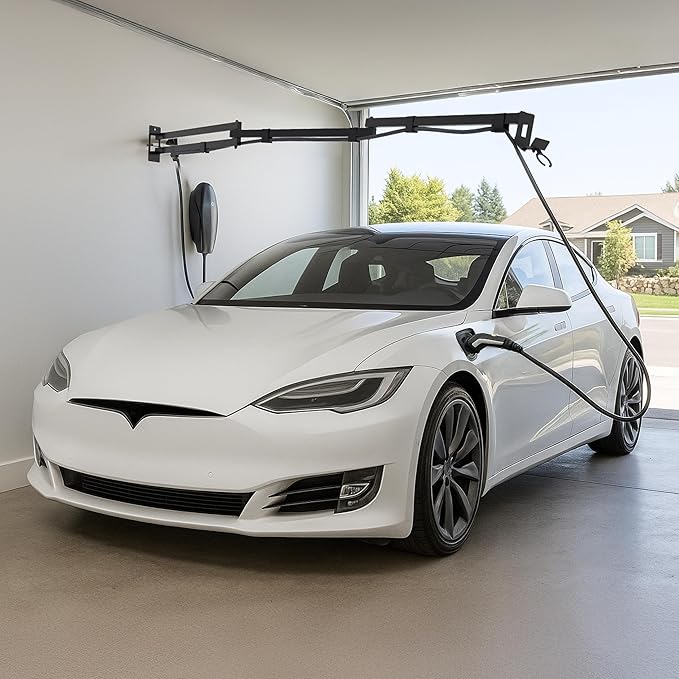 EV Charging Cable Holder - Extendable Arm Wall Mount for Electric Vehicle Charging Equipment - EV Charging Cable Organizer - EV Cable Holder - Made in USA - Black - 9-1/4' - No Holster