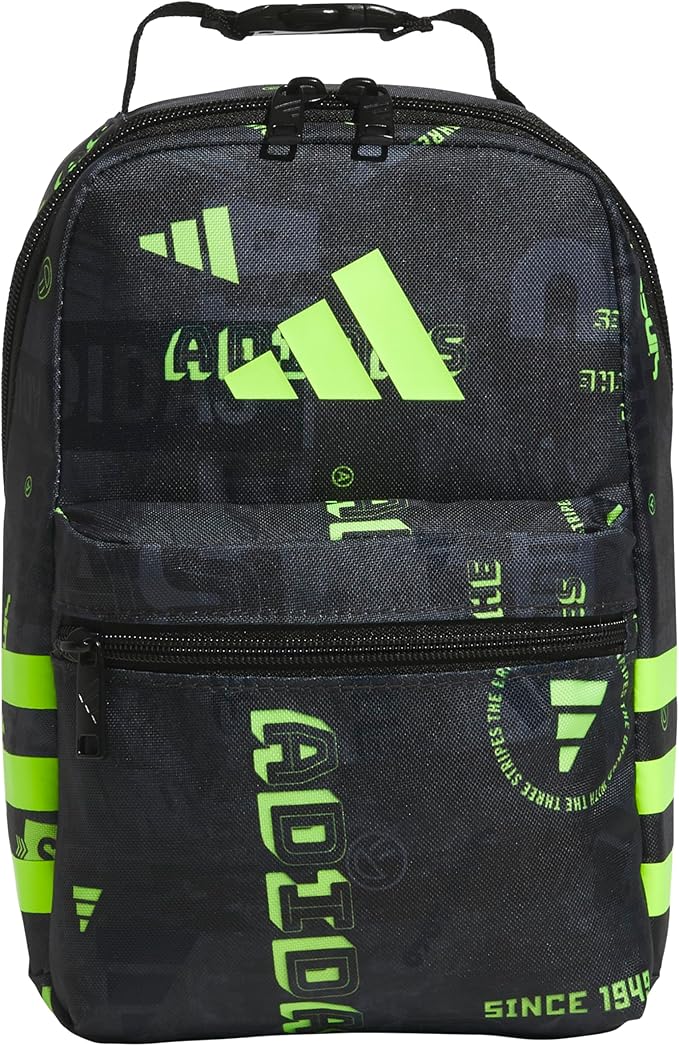 adidas Santiago Lunch Bag Cooler for Women and Men, Insulated Food Container Box with Mesh Pocket, Upscaled Mix-Black/Black/Lucid Lemon Yellow/3.0, One Size