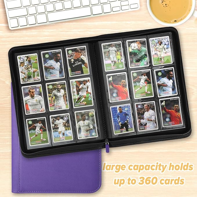 Trading Card Binder 9 Pocket, GERMUN PU Cover Card Binder for 360 Cards, Premium Trading Card Holder Folders, Double Sided Pocket Card Album for MTG, TCG (Purple)