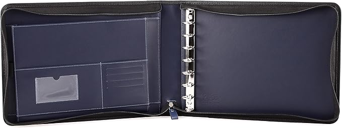 2Fold Zippered Business Checkbook Binder - 7 Ring Binder for Business Checks with Built-in Organizer and Card Case - PU Leather Portfolio for up to 600 3-Up Checks (Blue)