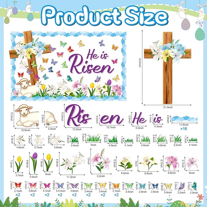 Pajean Easter Bulletin Boards Easter Classroom Decor Christian Religious Bulletin Board He is Risen Cross Bunny Egg Cutouts for Spring School Home Church Wall Door(Butterfly)