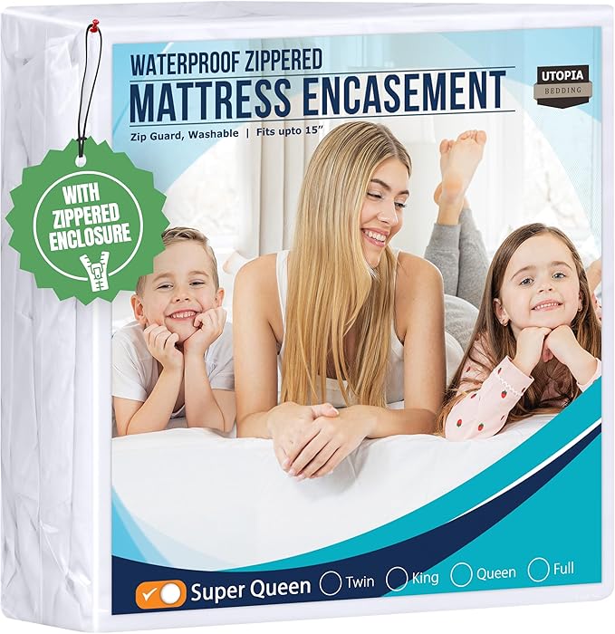 Utopia Bedding Mattress Protector Zippered Super Queen Size, 100% Waterproof Bed Bug and Dust Mite Proof Mattress Encasement, Absorbent 6 Sided Mattress Cover