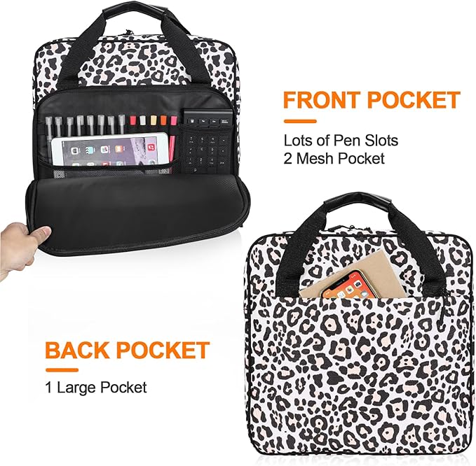 3 Ring Zipper Binder Inch D-Ring, with Strap 600 Sheet Capacity & Multi-Pockets School and Office Organizer, Compatible 13-Inch MacBook (Patent Design Leopard) 3Inch-D-ring