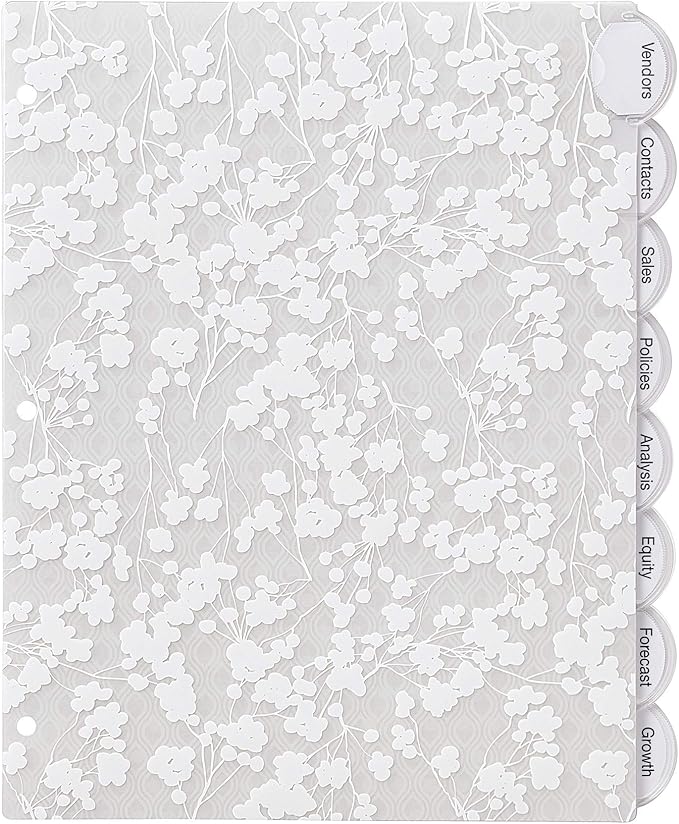 Avery Insertable Style Edge Plastic Dividers for 3 Ring Binders, 8-Tab Sets, Assorted White Frosted Designs, 24 Sets, 192 Divider Tabs (11291)
