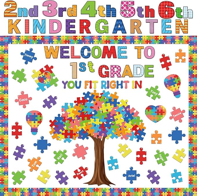 Motivational Bulletin Board Decoration Set Classroom Positive Inspirational Grade Decor Puzzle Pieces Cutouts for Chalkboards Welcome Back to School Home Wall (kindergarten，1st，2nd，3rd，4th，5th，6th)