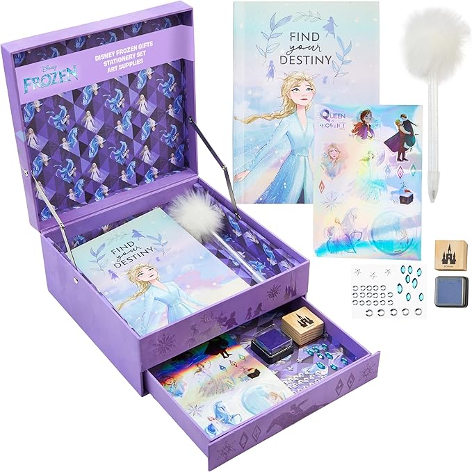 Disney Stitch Notebook Stationery Set Kids Diary DIY Journal Kit and Craft Supplies (Purple Frozen)