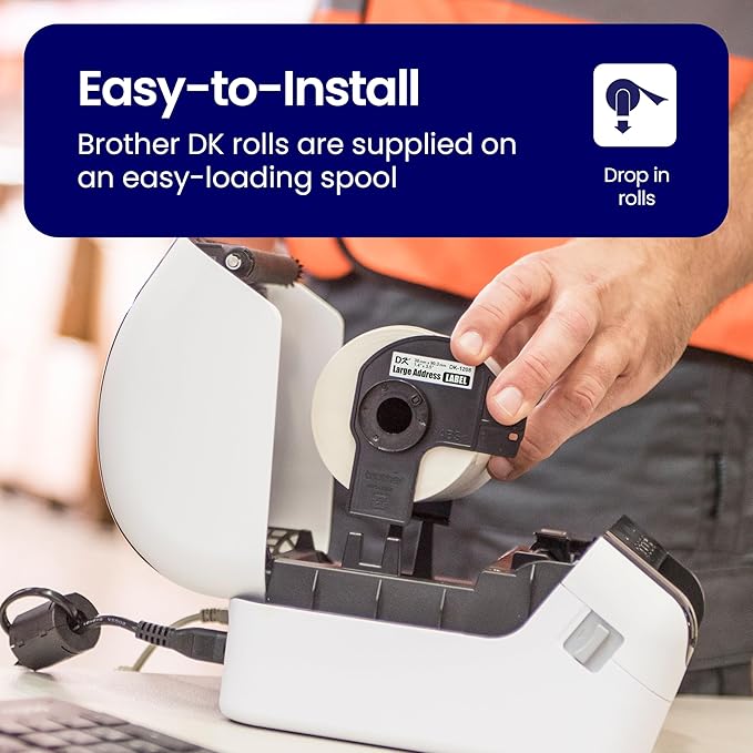 Brother Genuine DK-120824PK Die-Cut Large Address Labels, 1.4" x 3.5", Long Lasting Reliability, Paper Labels, 400 Labels per Roll, 24 Rolls per Box, White