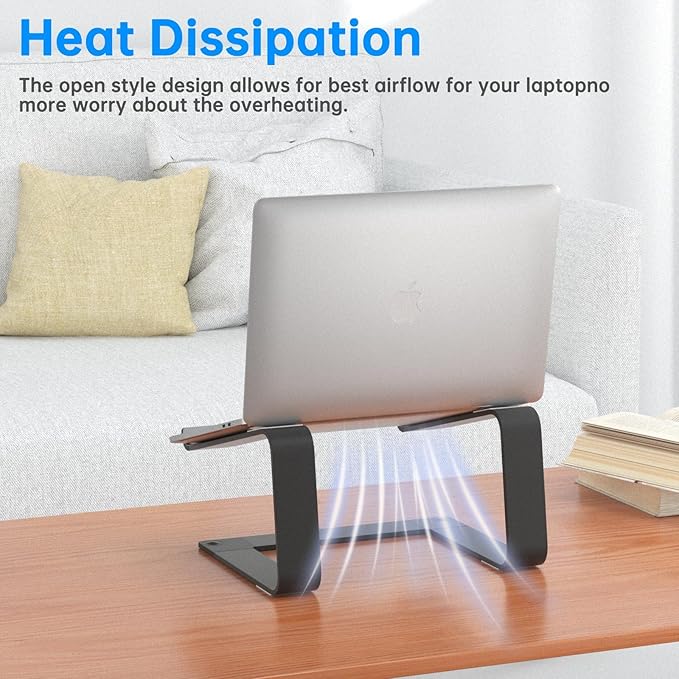 Laptop Stand for Desk Aluminum Computer Riser Portable Metal Notebook Holder Printer Stand Compatible with MacBook Air, Pro, Dell, HP, Lenovo and All 10-16" Laptops, Black