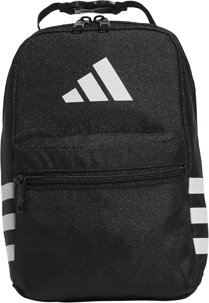 adidas Santiago Lunch Bag Cooler for Women and Men, Insulated Food Container Box with Mesh Pocket, Black/White/3.0, One Size