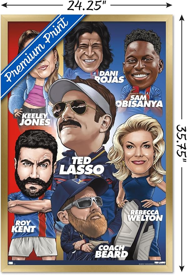 Ted Lasso - Character Grid Wall Poster, 34L" x 22.4W", Gold Framed Version