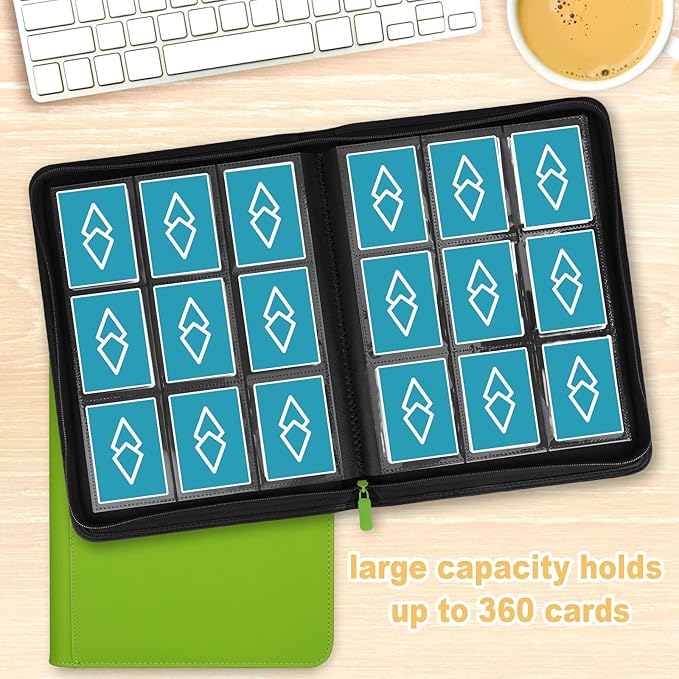 Trading Card Binder 9 Pocket, GERMUN PU Cover Card Binder for 360 Cards, Premium Trading Card Holder Folders, Double Sided Pocket Card Album for MTG, TCG (Grass Green)