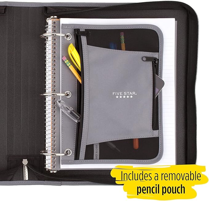 Five Star Zipper Binder, 2 Inch 3 Ring Binder, Xpanz, Gray Lines (29040Hx9)