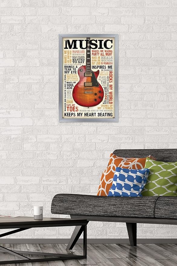 Trends International Music Inspires Me Wall Poster, 14.725" x 22.375", Silver Framed Version