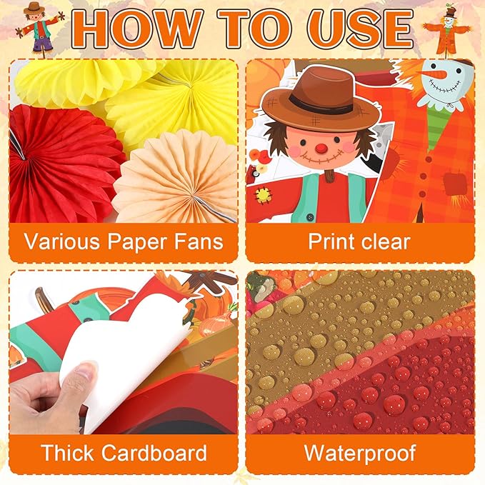 3D Happy Fall Bulletin Board Set Thanksgiving Autumn Classroom Decorations Autumn Tree Maple Leaf Pumpkin Scarecrow 71Pcs Paper Cutouts Fans for September Thanksgiving Chalkboard Home Wall Supplies