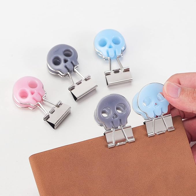 Skull Shape Medium Paper Clips, Binder Clips, Easy Grip, Assorted Color, School Office Supplies, 10 Pcs/Set